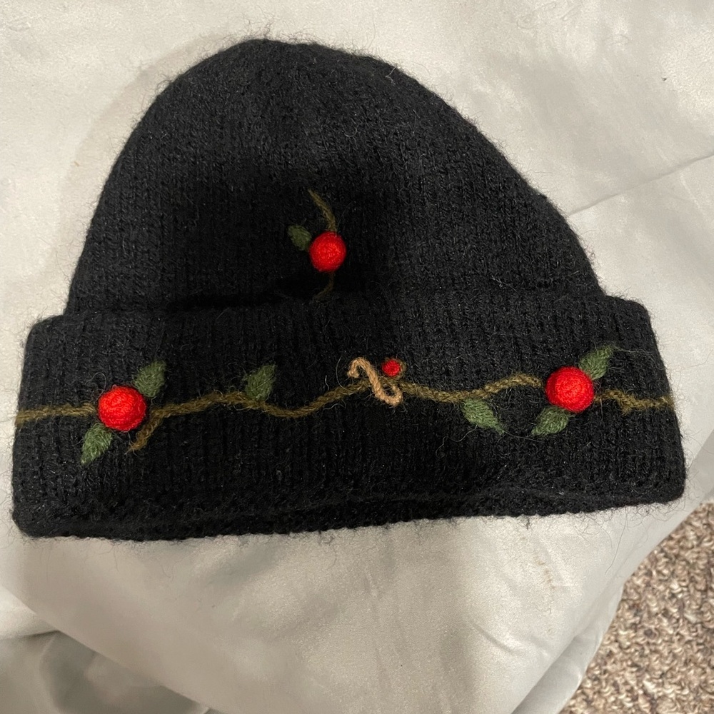 Neckworks Vintage Alpaca Blend Wool Hat with Red Floral Accents - Picture 2 of 4